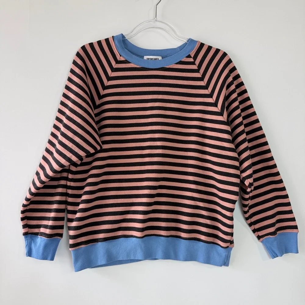 Evereve Daydreamer Stripe Vintage Sweatshirt Womens M Pink Blue Raglan Cotton - Picture 3 of 12